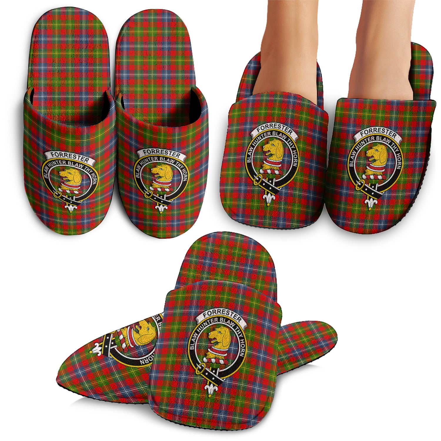 Forrester Tartan Home Slippers with Family Crest - Tartanvibesclothing