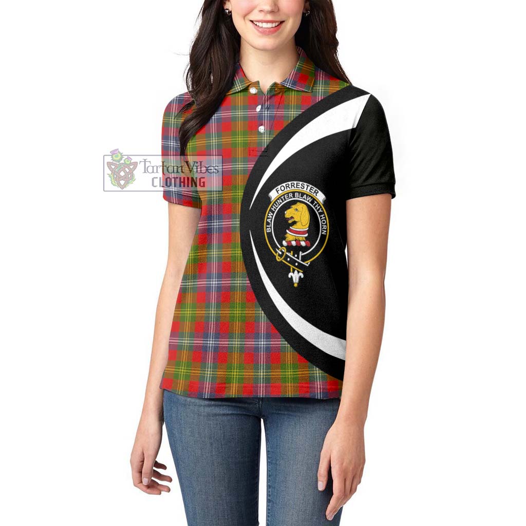 Forrester (Foster) Tartan Women's Polo Shirt with Family Crest Circle Style - Tartan Vibes Clothing