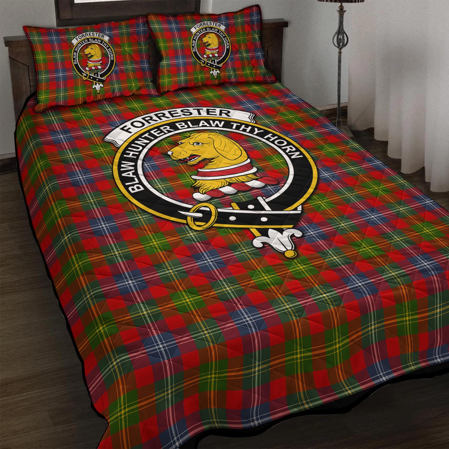 Forrester Modern Tartan Quilt Bed Set with Family Crest - Tartan Vibes Clothing