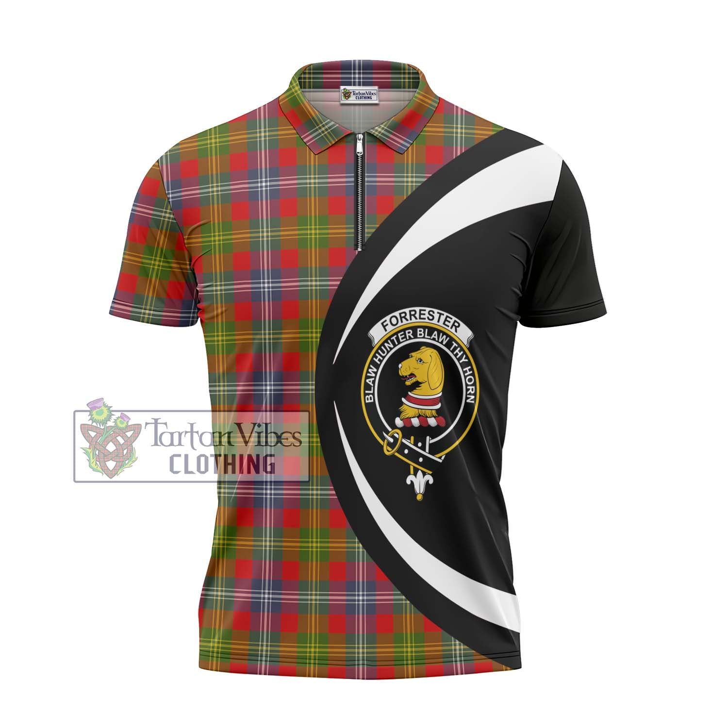 Tartan Vibes Clothing Forrester Tartan Zipper Polo Shirt with Family Crest Circle Style