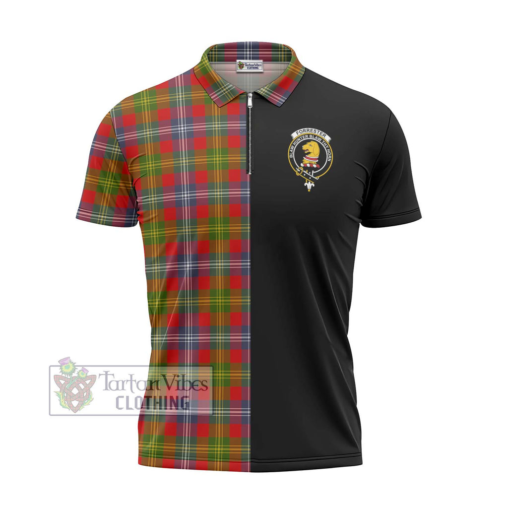 Forrester (Foster) Tartan Zipper Polo Shirt with Family Crest and Half Of Me Style - Tartanvibesclothing Shop