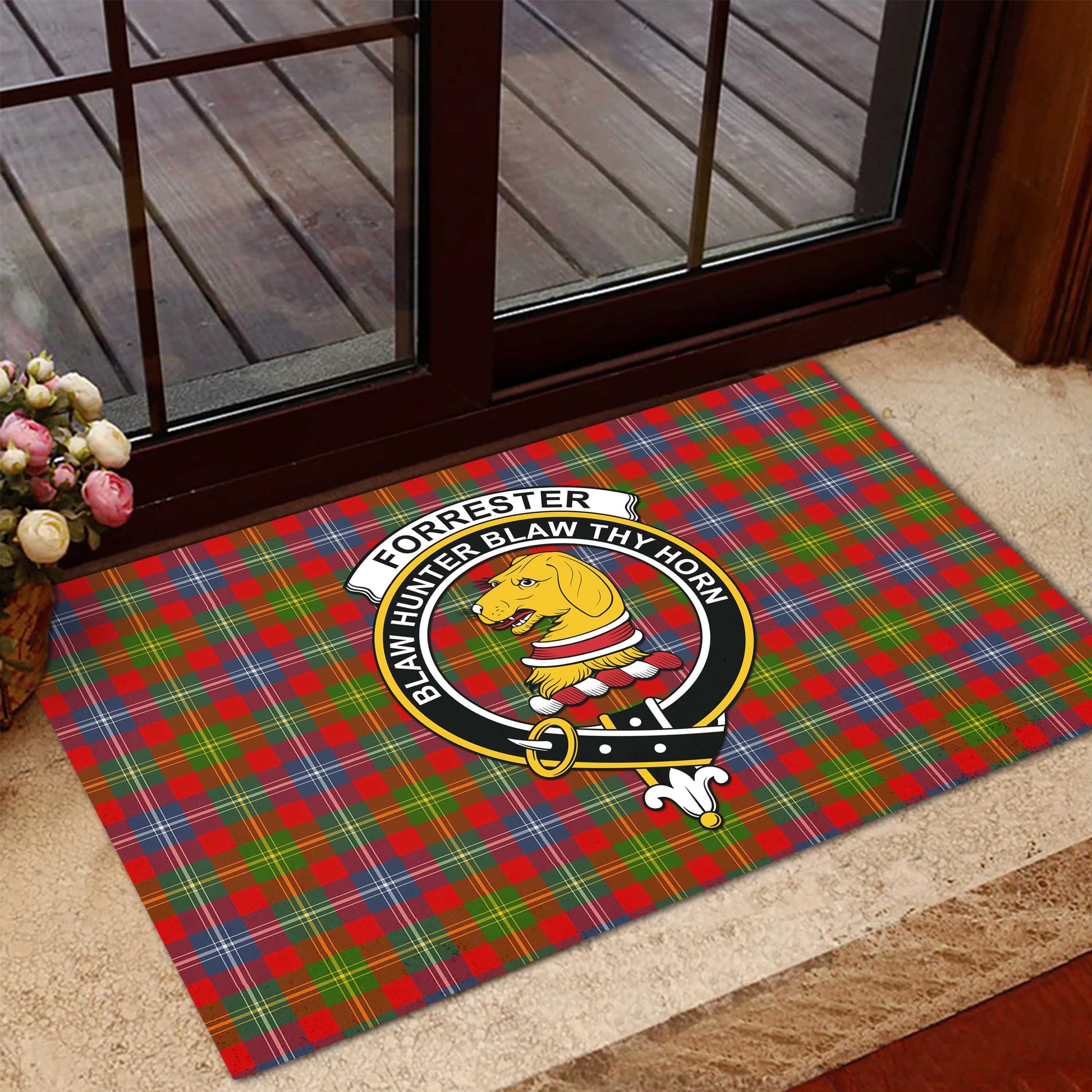 Forrester Tartan Door Mat with Family Crest - Tartanvibesclothing