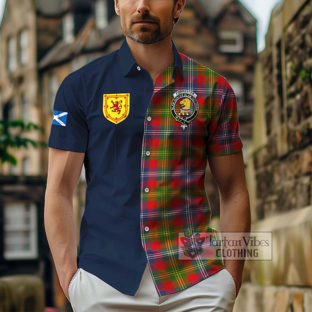 Tartan Vibes Clothing Forrester Tartan Short Sleeve Button Shirt with Scottish Lion Royal Arm Half Style