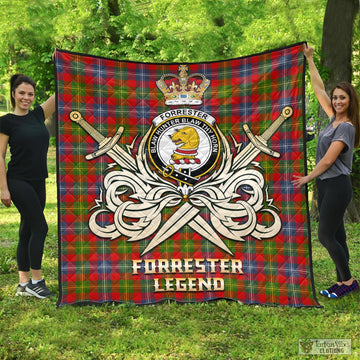 Forrester Modern Tartan Quilt with Clan Crest and the Golden Sword of Courageous Legacy