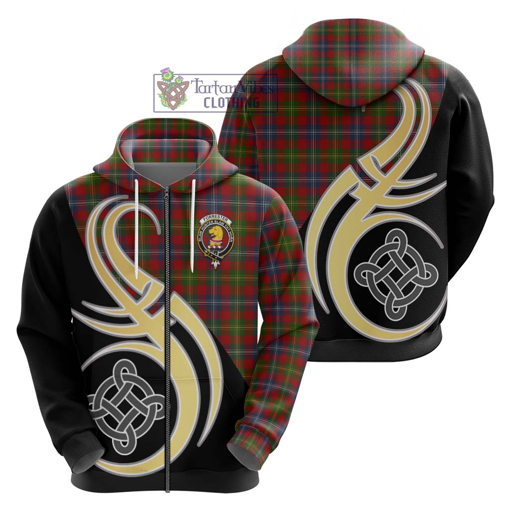 Forrester (Foster) Tartan Hoodie with Family Crest and Celtic Symbol Style - Tartan Vibes Clothing
