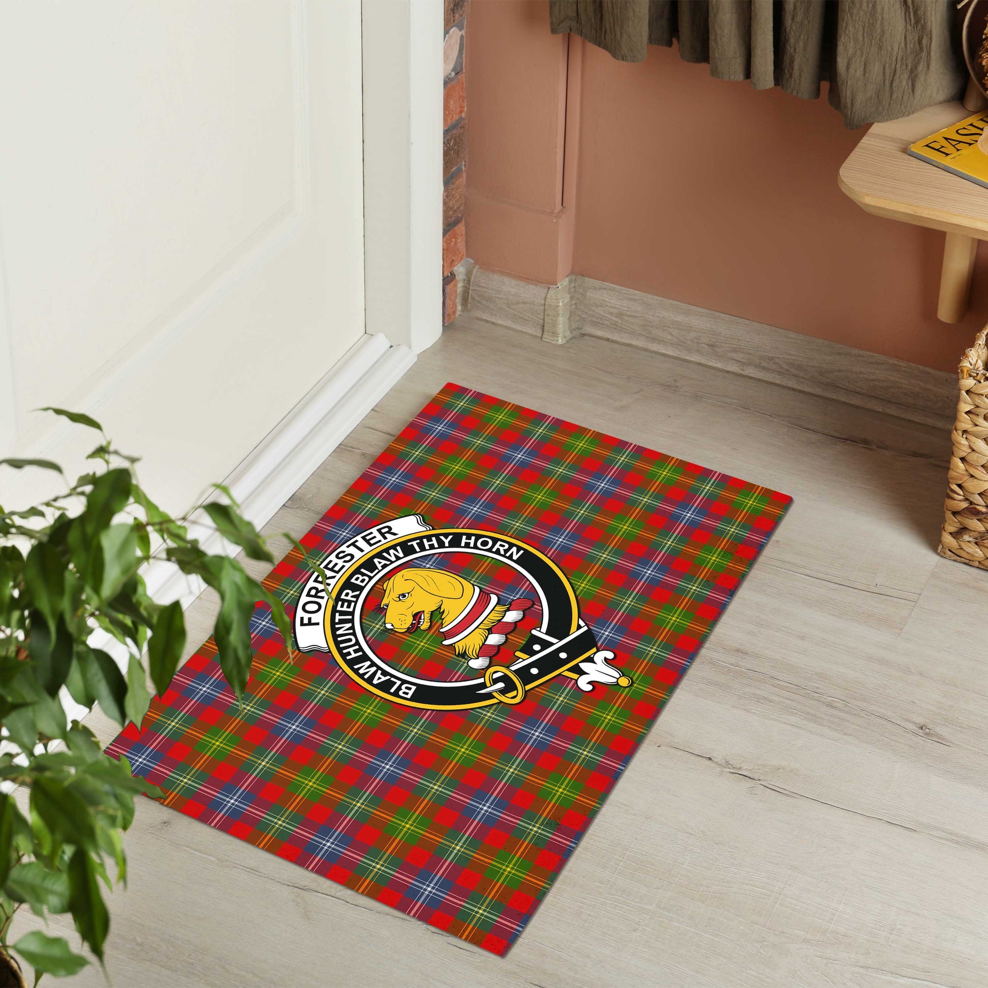 Forrester Tartan Door Mat with Family Crest - Tartanvibesclothing