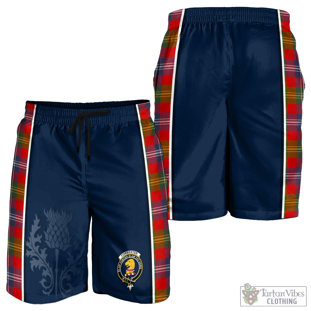 Tartan Vibes Clothing Forrester Tartan Men's Shorts with Family Crest and Scottish Thistle Vibes Sport Style