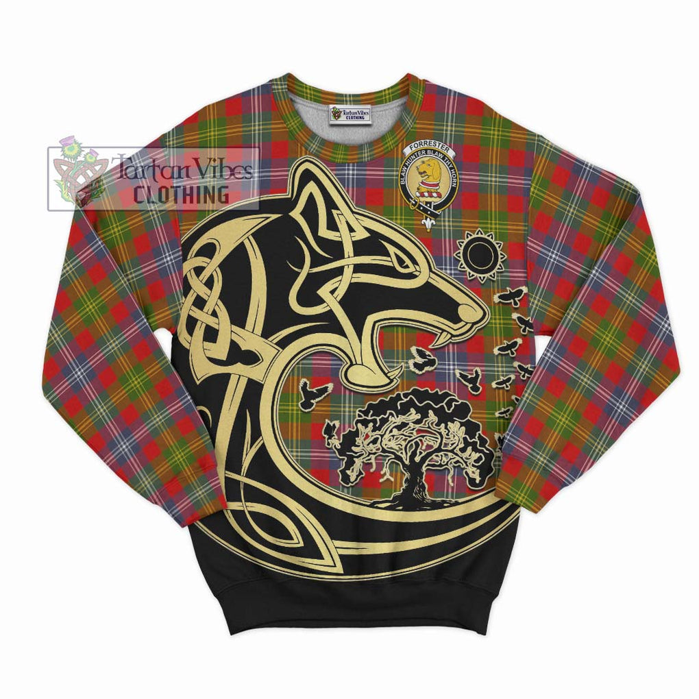 Forrester (Foster) Tartan Sweatshirt with Family Crest Celtic Wolf Style - Tartan Vibes Clothing