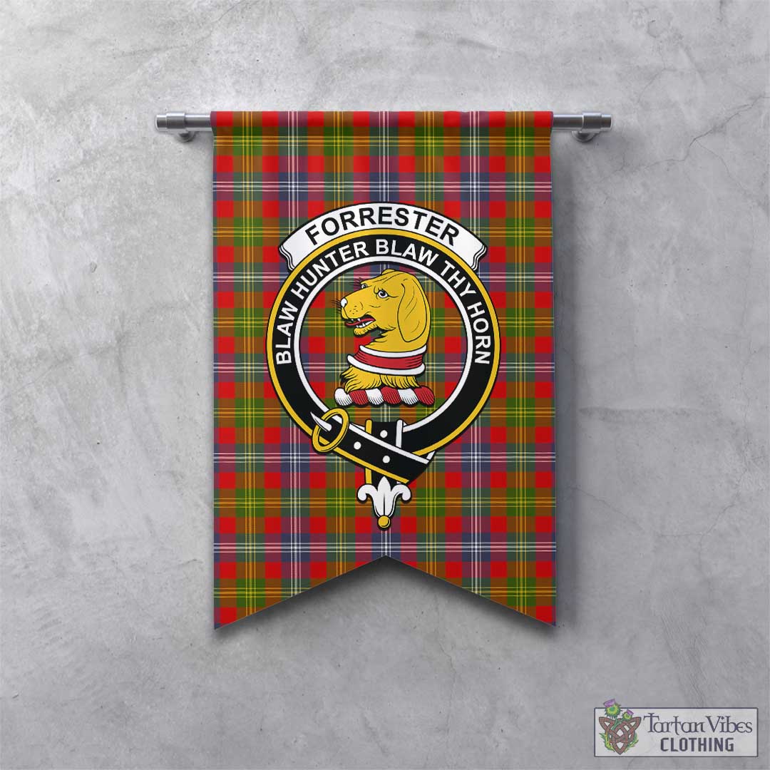 Forrester Tartan Gonfalon, Tartan Banner with Family Crest