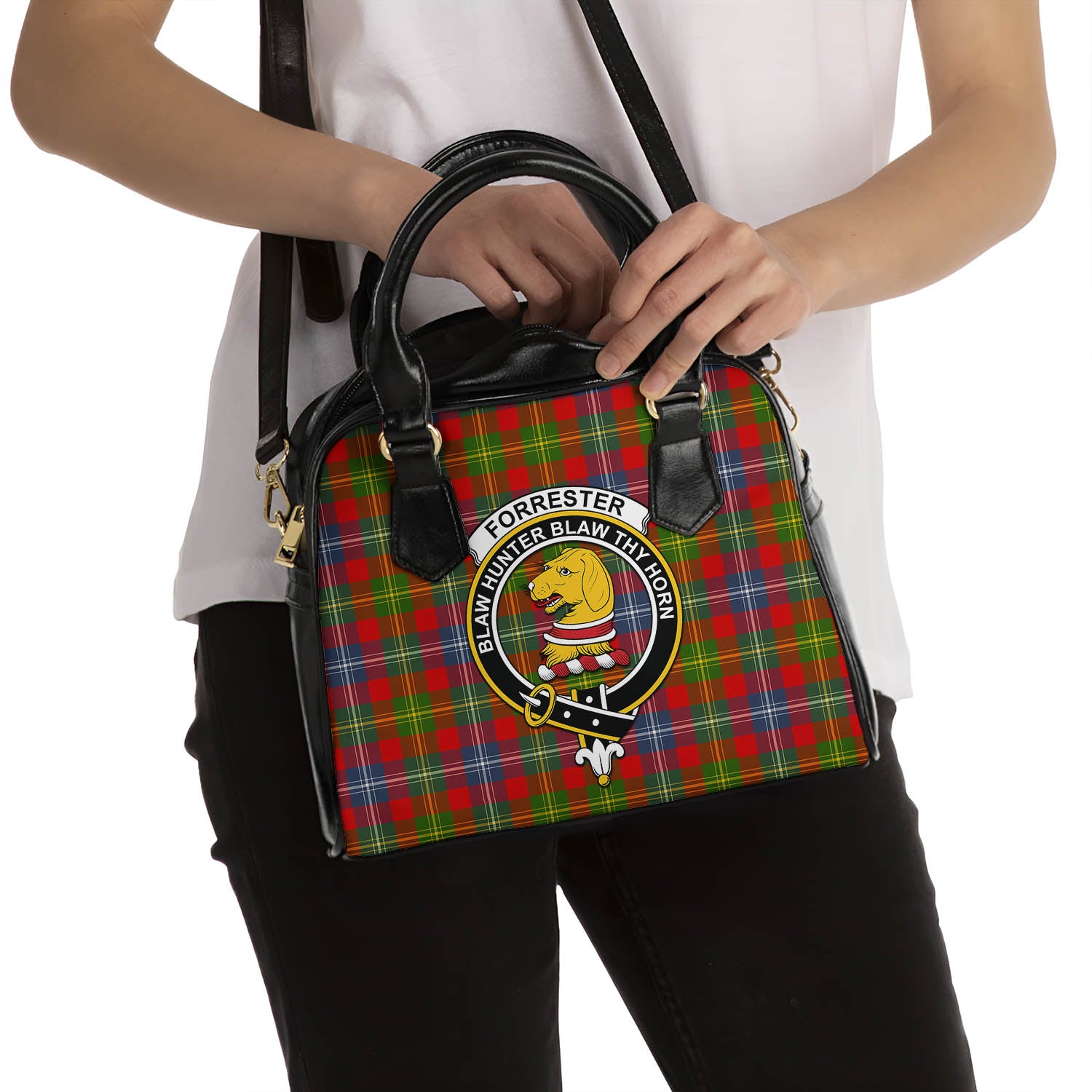 Forrester Tartan Shoulder Handbags with Family Crest - Tartanvibesclothing