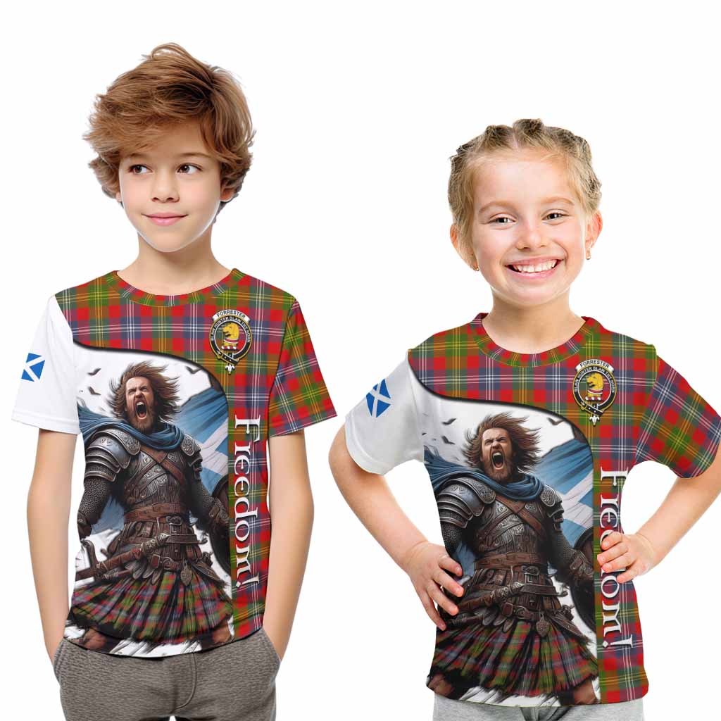 Tartan Vibes Clothing Forrester (Foster) Crest Tartan Kid T-Shirt Inspired by the Freedom of Scottish Warrior