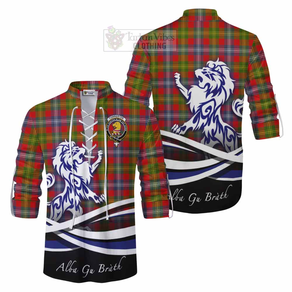 Tartan Vibes Clothing Forrester (Foster) Tartan Ghillie Kilt Shirt with Alba Gu Brath Regal Lion Emblem