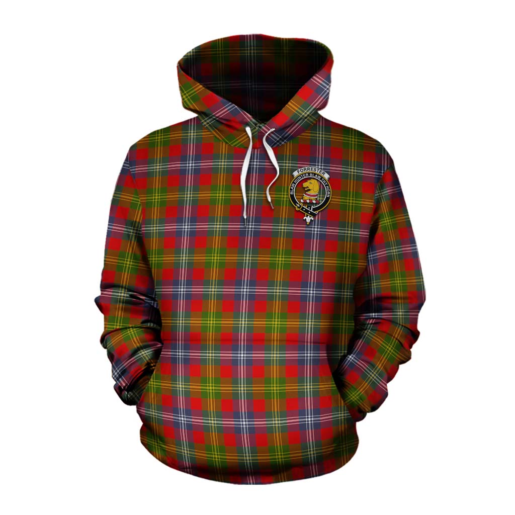 Tartan Vibes Clothing Forrester (Foster) Tartan Cotton Hoodie with Family Crest Celtic Skull Style