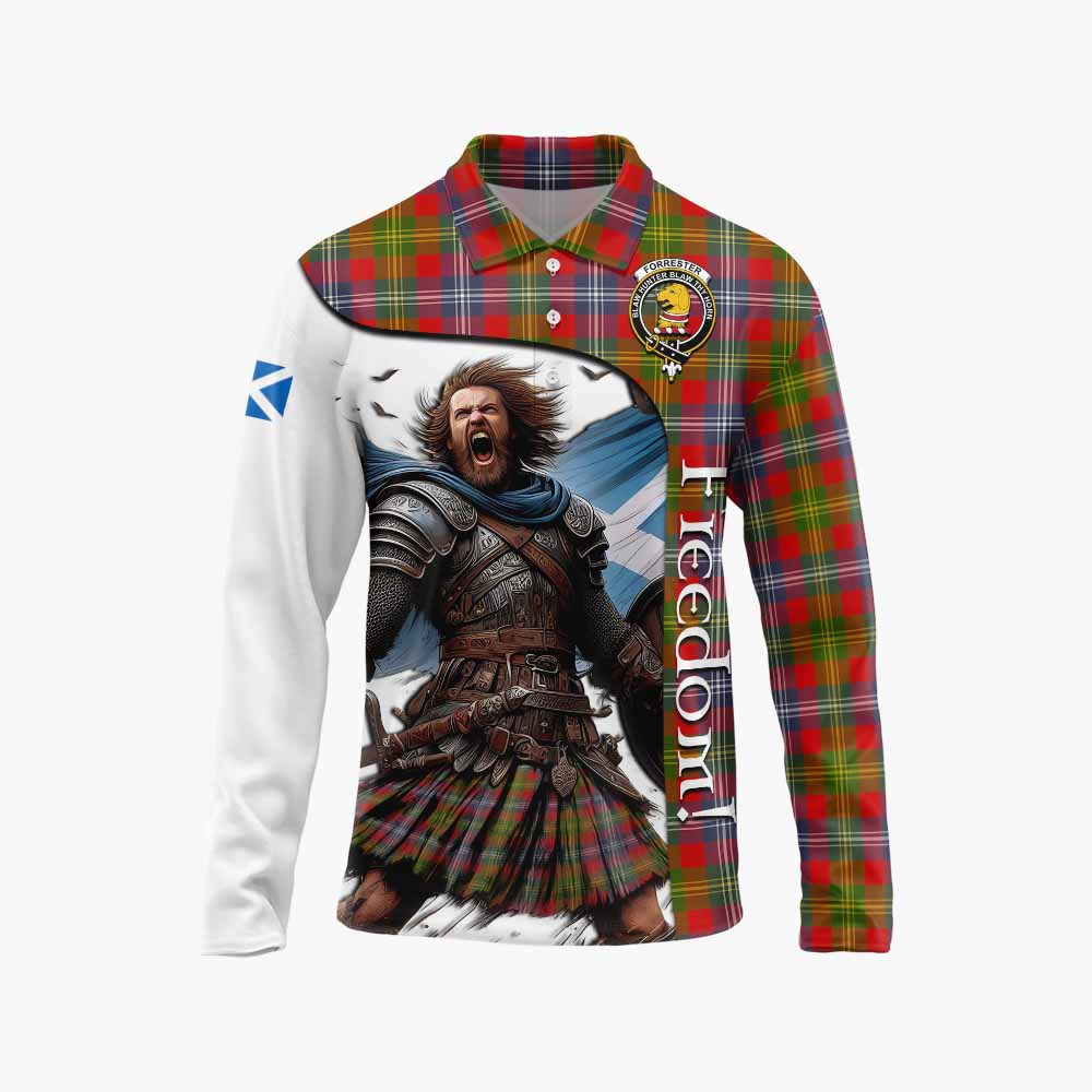 Tartan Vibes Clothing Forrester (Foster) Crest Tartan Long Sleeve Polo Shirt Inspired by the Freedom of Scottish Warrior