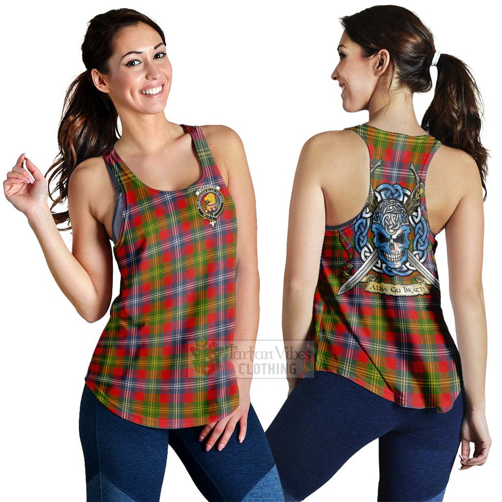 Tartan Vibes Clothing Forrester (Foster) Tartan Women's Racerback Tanks with Family Crest Celtic Skull Style