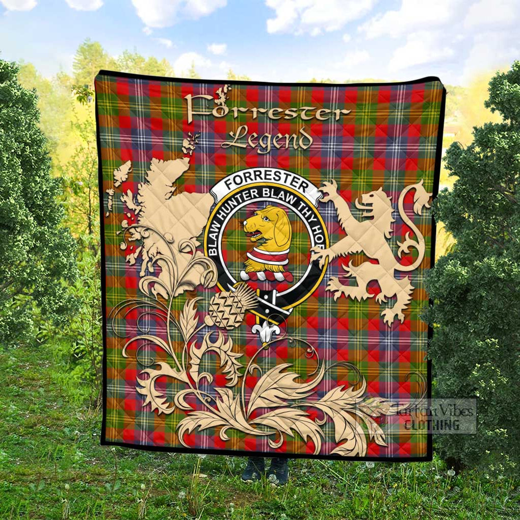 Tartan Vibes Clothing Forrester (Foster) Tartan Quilt with Family Crest and Scottish Symbol Style