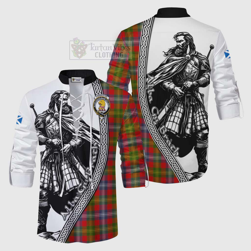 Tartan Vibes Clothing Forrester (Foster) Tartan Clan Crest Ghillie Kilt Shirt with Highlander Warrior Celtic Style