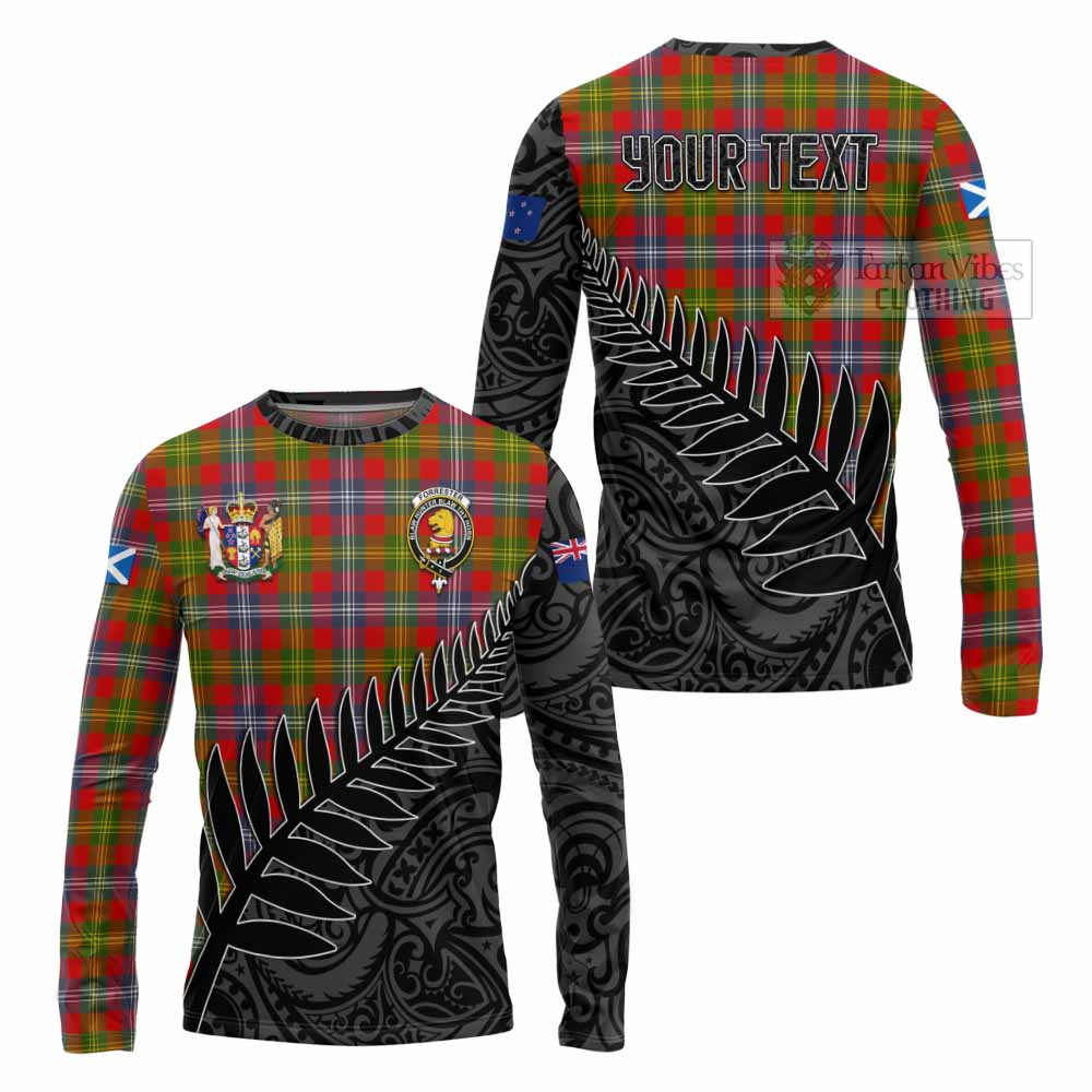 Tartan Vibes Clothing Forrester (Foster) Crest Tartan Long Sleeve T-Shirt with New Zealand Silver Fern Half Style