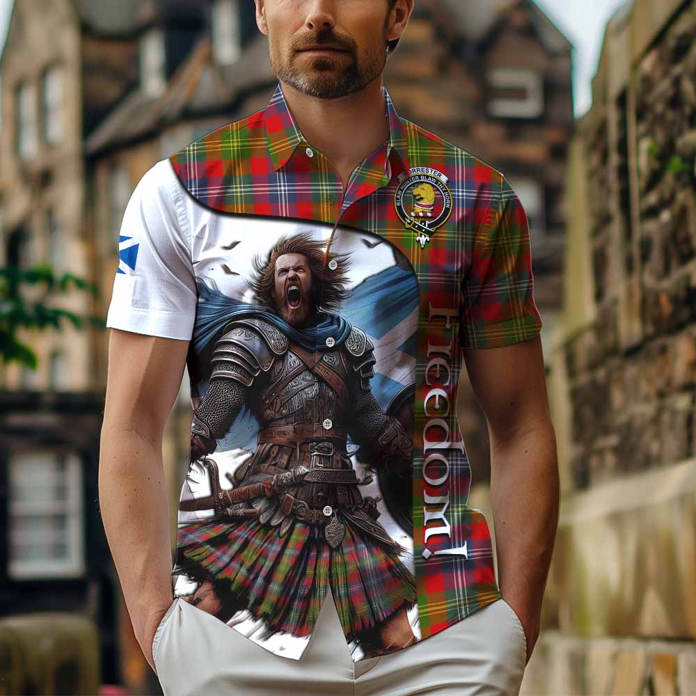 Tartan Vibes Clothing Forrester (Foster) Crest Tartan Short Sleeve Button Shirt Inspired by the Freedom of Scottish Warrior