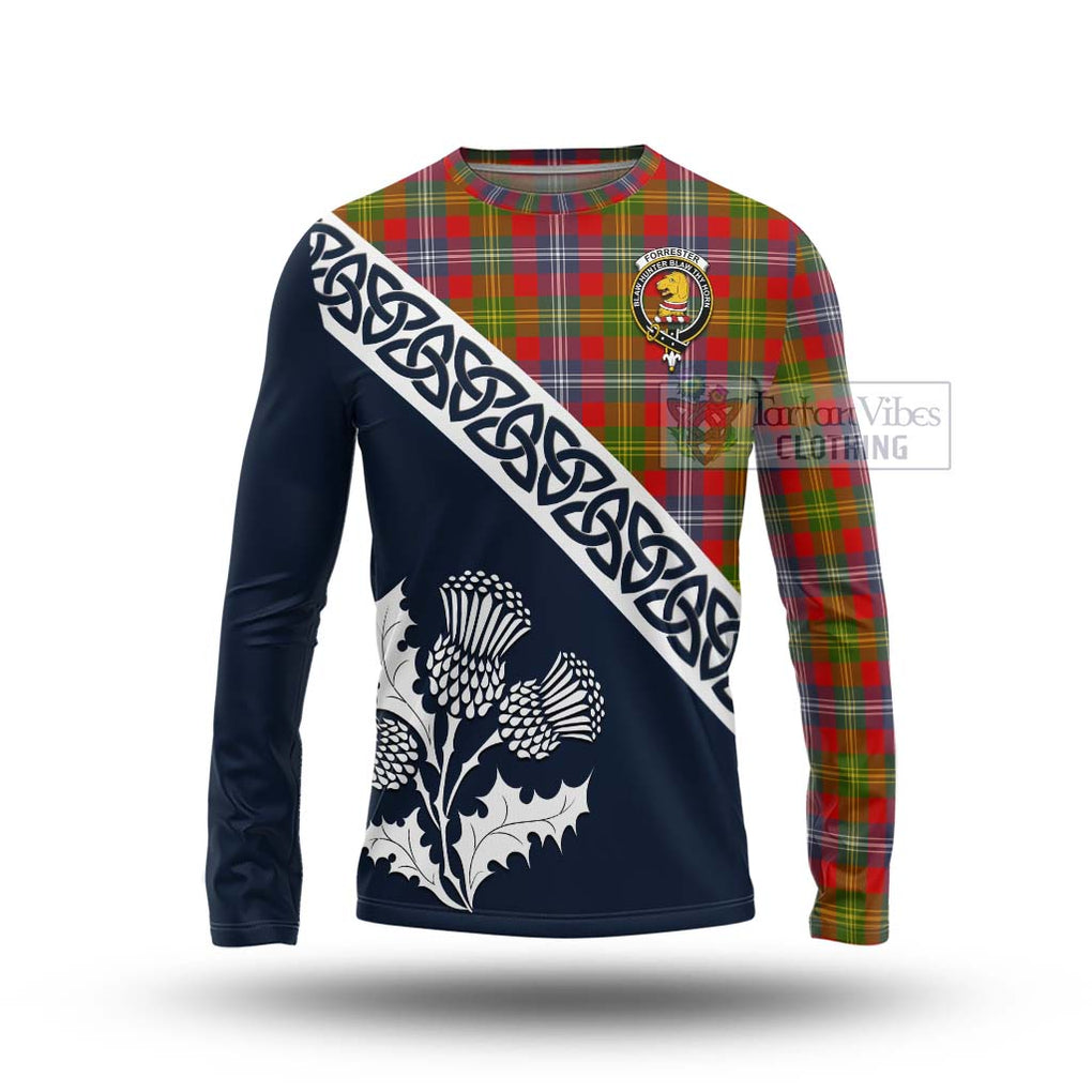 Tartan Vibes Clothing Forrester (Foster) Tartan Long Sleeve T-Shirt Featuring Thistle and Scotland Map