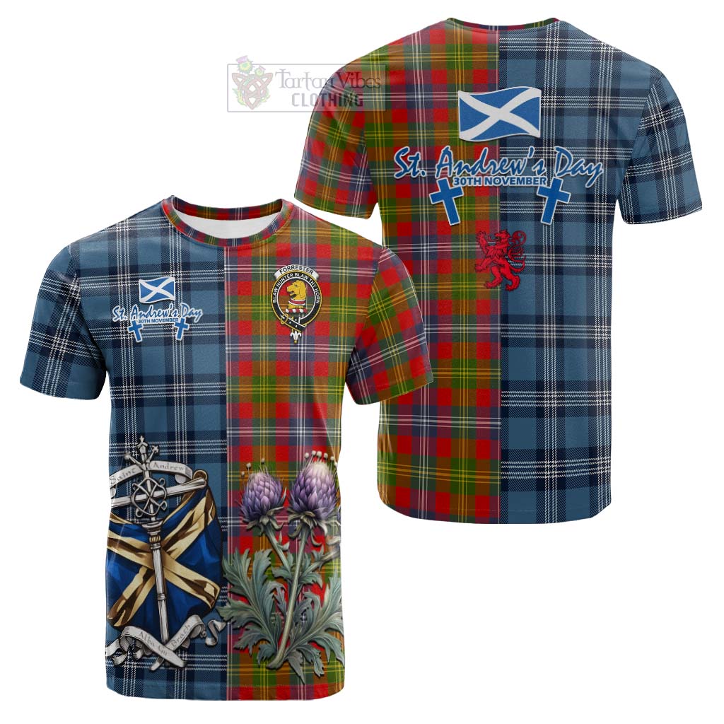 Tartan Vibes Clothing Forrester (Foster) Tartan Cotton T-shirt Happy St. Andrew's Day Half Tartan Style