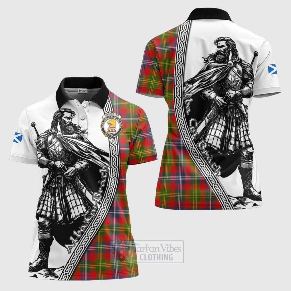 Tartan Vibes Clothing Forrester (Foster) Tartan Clan Crest Women's Polo Shirt with Highlander Warrior Celtic Style