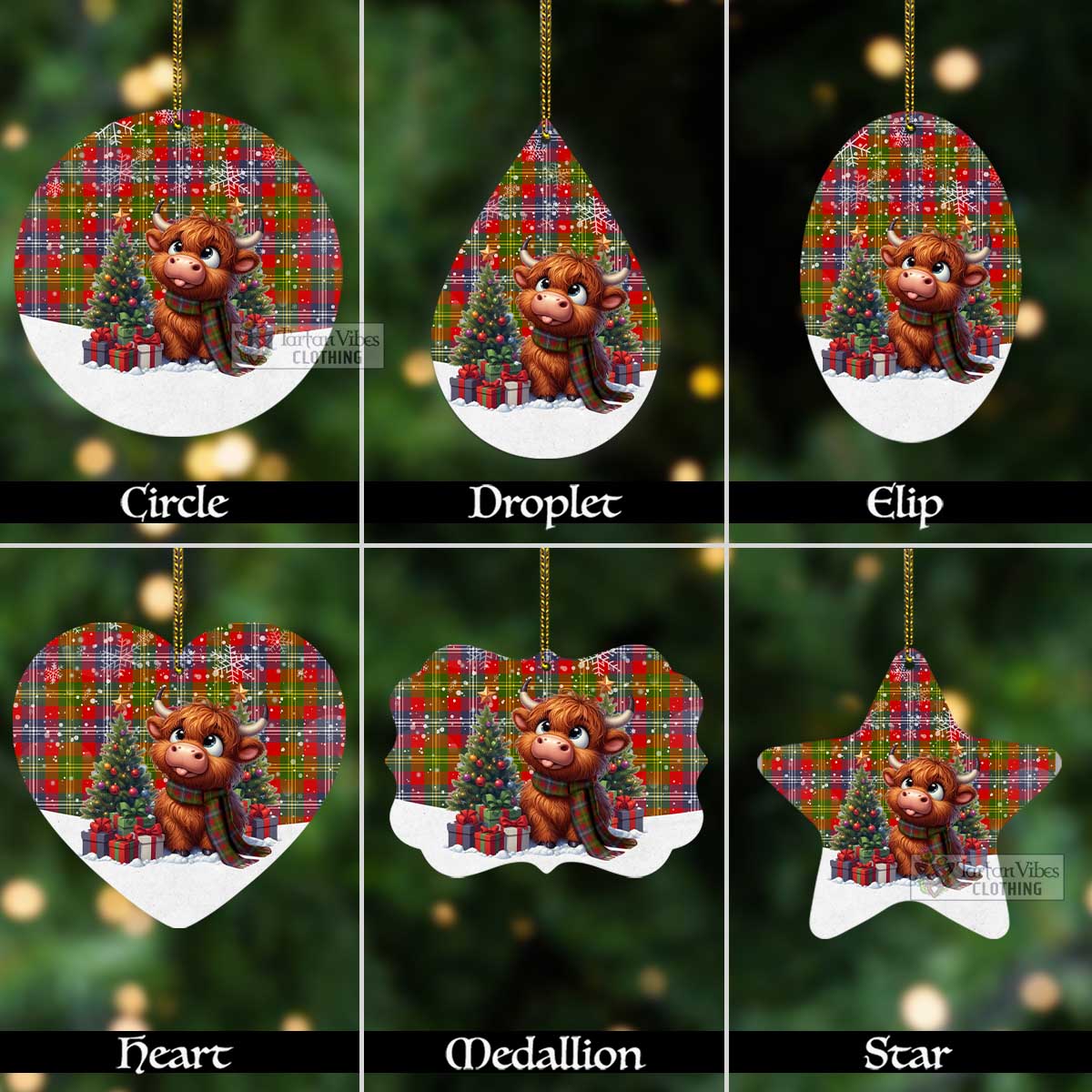 Tartan Vibes Clothing Forrester (Foster) Tartan Christmas Aluminium Ornament with Adorable Highland Coo