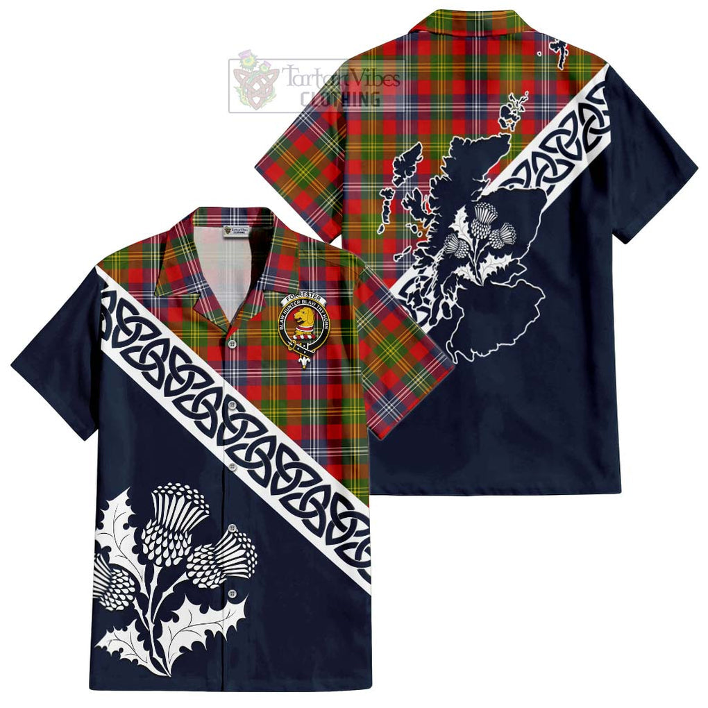 Tartan Vibes Clothing Forrester (Foster) Tartan Short Sleeve Button Shirt Featuring Thistle and Scotland Map