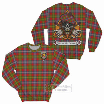 Forrester (Foster) Tartan Sweatshirt with Family Crest and Bearded Skull Holding Bottles of Whiskey