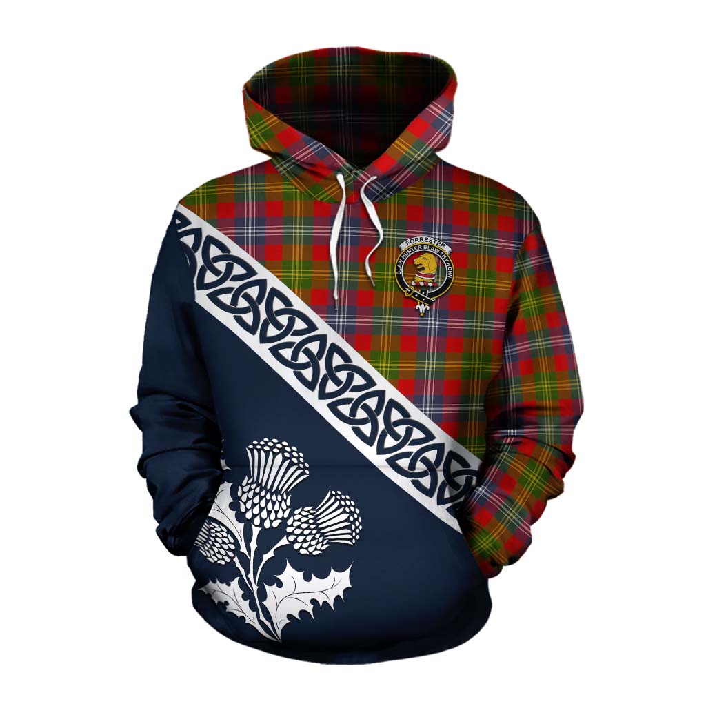 Tartan Vibes Clothing Forrester (Foster) Tartan Cotton Hoodie Featuring Thistle and Scotland Map