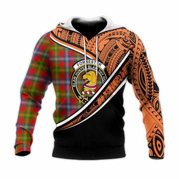 Forrester (Foster) Crest Tartan Knitted Hoodie with Polynesian Vibes Style - Orange Version