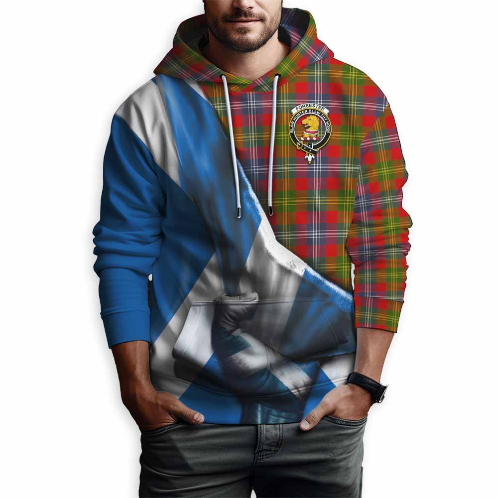 Tartan Vibes Clothing Forrester (Foster) Tartan Hoodie with Family Crest Scotland Patriotic Style