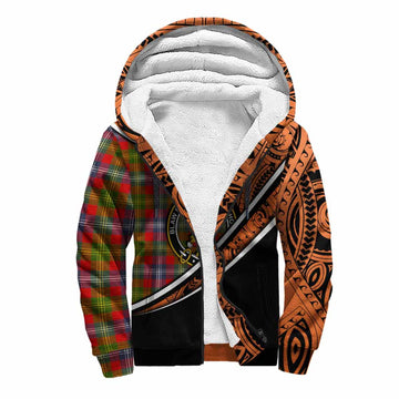 Forrester (Foster) Crest Tartan Sherpa Hoodie with Polynesian Vibes Style - Orange Version