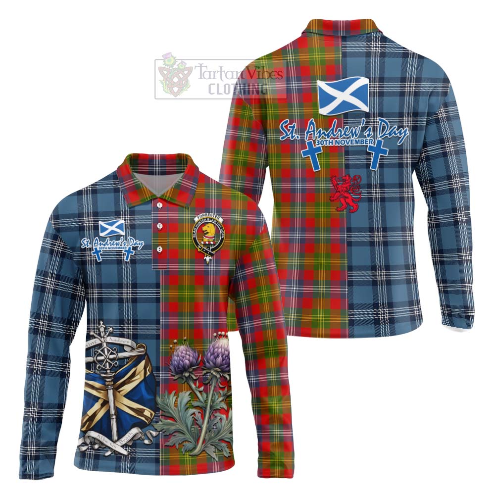 Tartan Vibes Clothing Forrester (Foster) Tartan Long Sleeve Polo Shirt Happy St. Andrew's Day Half Tartan Style