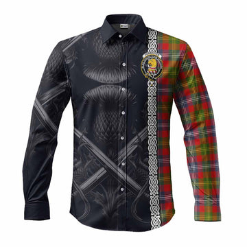 Forrester (Foster) Tartan Long Sleeve Button Shirt with Family Crest Cross Sword Thistle Celtic Vibes