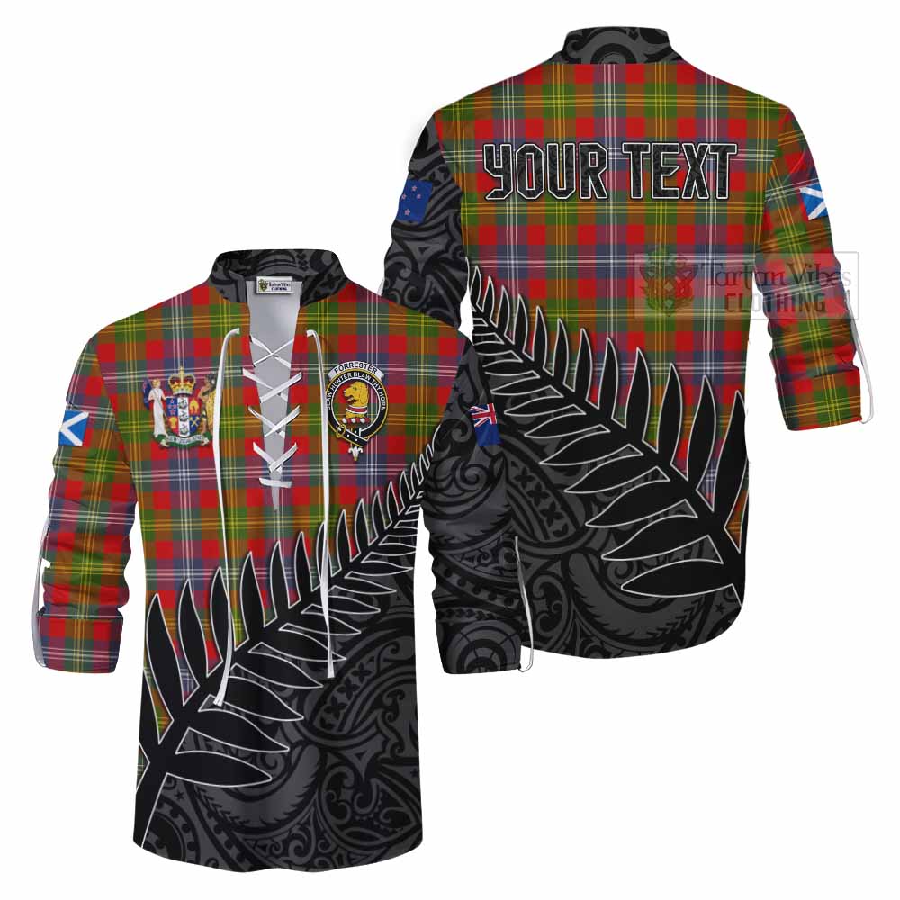 Tartan Vibes Clothing Forrester (Foster) Crest Tartan Ghillie Kilt Shirt with New Zealand Silver Fern Half Style