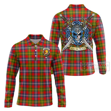 Forrester (Foster) Tartan Long Sleeve Polo Shirt with Family Crest Celtic Skull Style