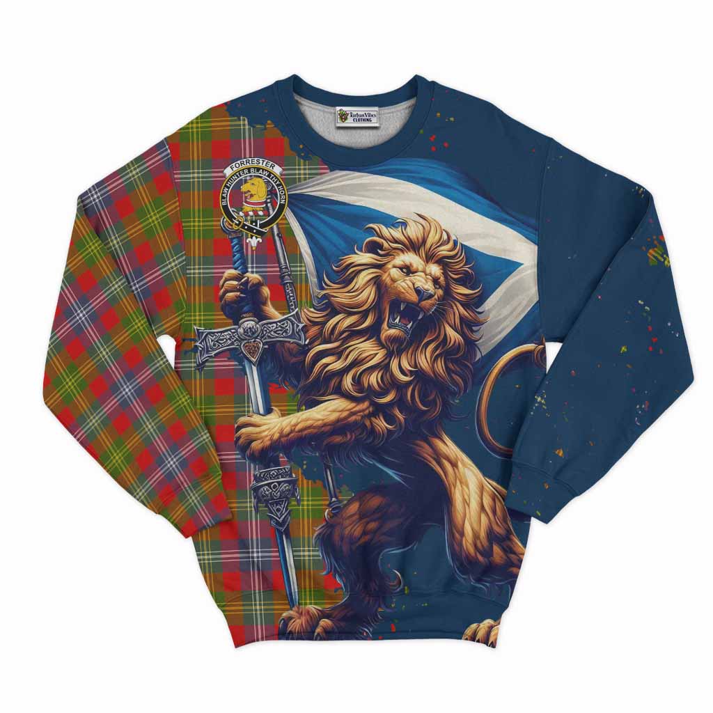 Tartan Vibes Clothing Forrester (Foster) Tartan Family Crest Sweatshirt with Scottish Majestic Lion