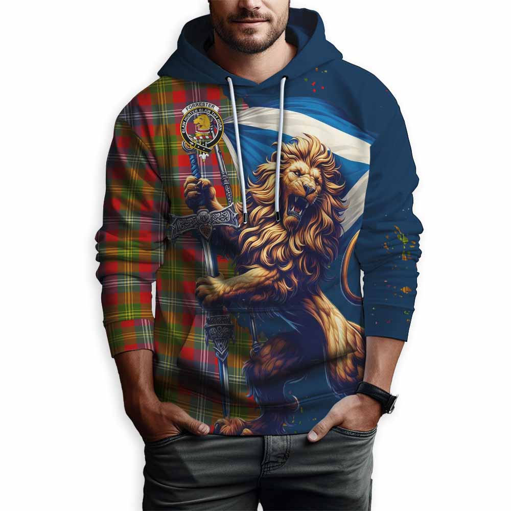 Forrester (Foster) Tartan Family Crest Hoodie with Scottish Majestic Lion