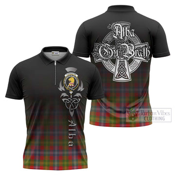 Forrester (Foster) Tartan Zipper Polo Shirt Featuring Alba Gu Brath Family Crest Celtic Inspired