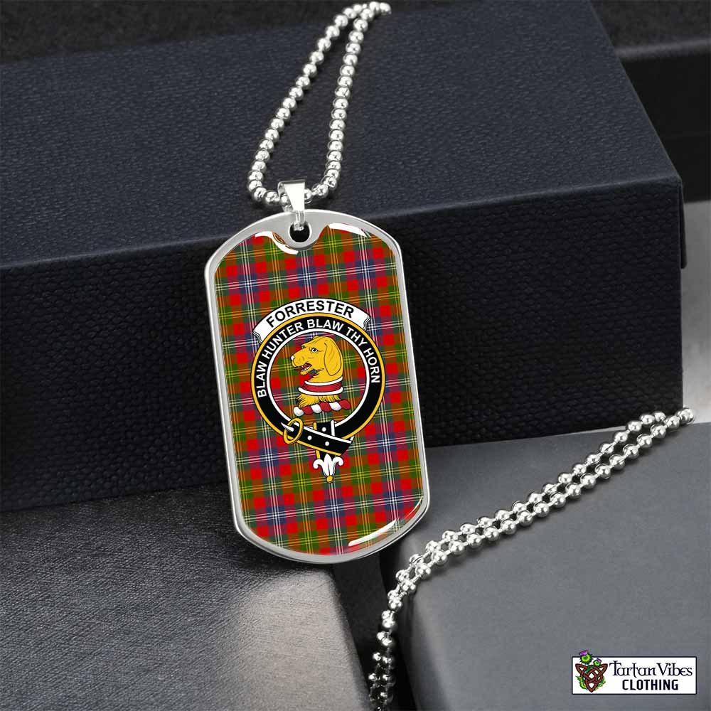 Tartan Vibes Clothing Forrester (Foster) Tartan Dog Tag Necklace with Family Crest