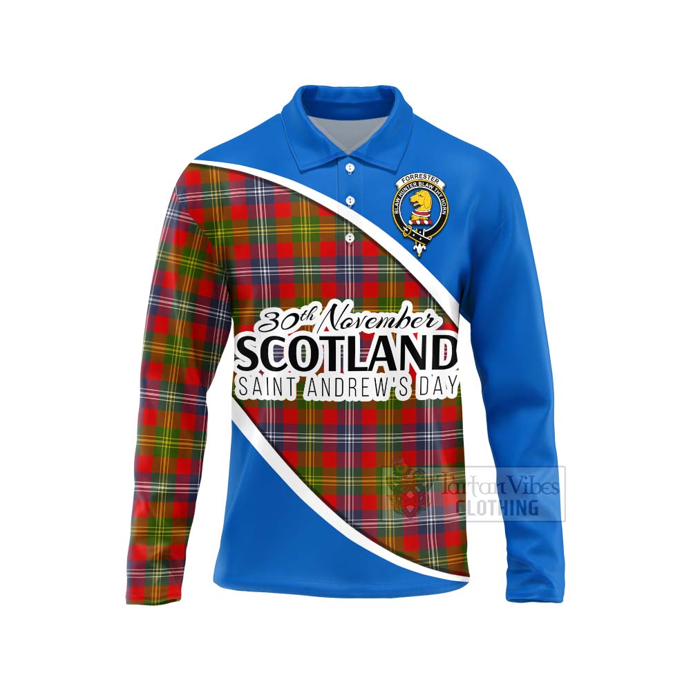 Tartan Vibes Clothing Forrester (Foster) Family Crest Tartan Long Sleeve Polo Shirt Celebrate Saint Andrew's Day in Style