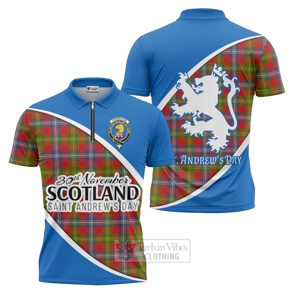 Tartan Vibes Clothing Forrester (Foster) Family Crest Tartan Zipper Polo Shirt Celebrate Saint Andrew's Day in Style