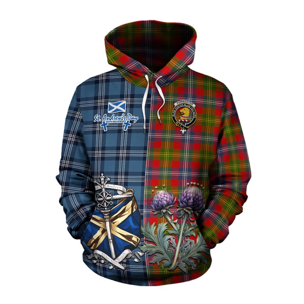 Tartan Vibes Clothing Forrester (Foster) Tartan Cotton Hoodie Happy St. Andrew's Day Half Tartan Style