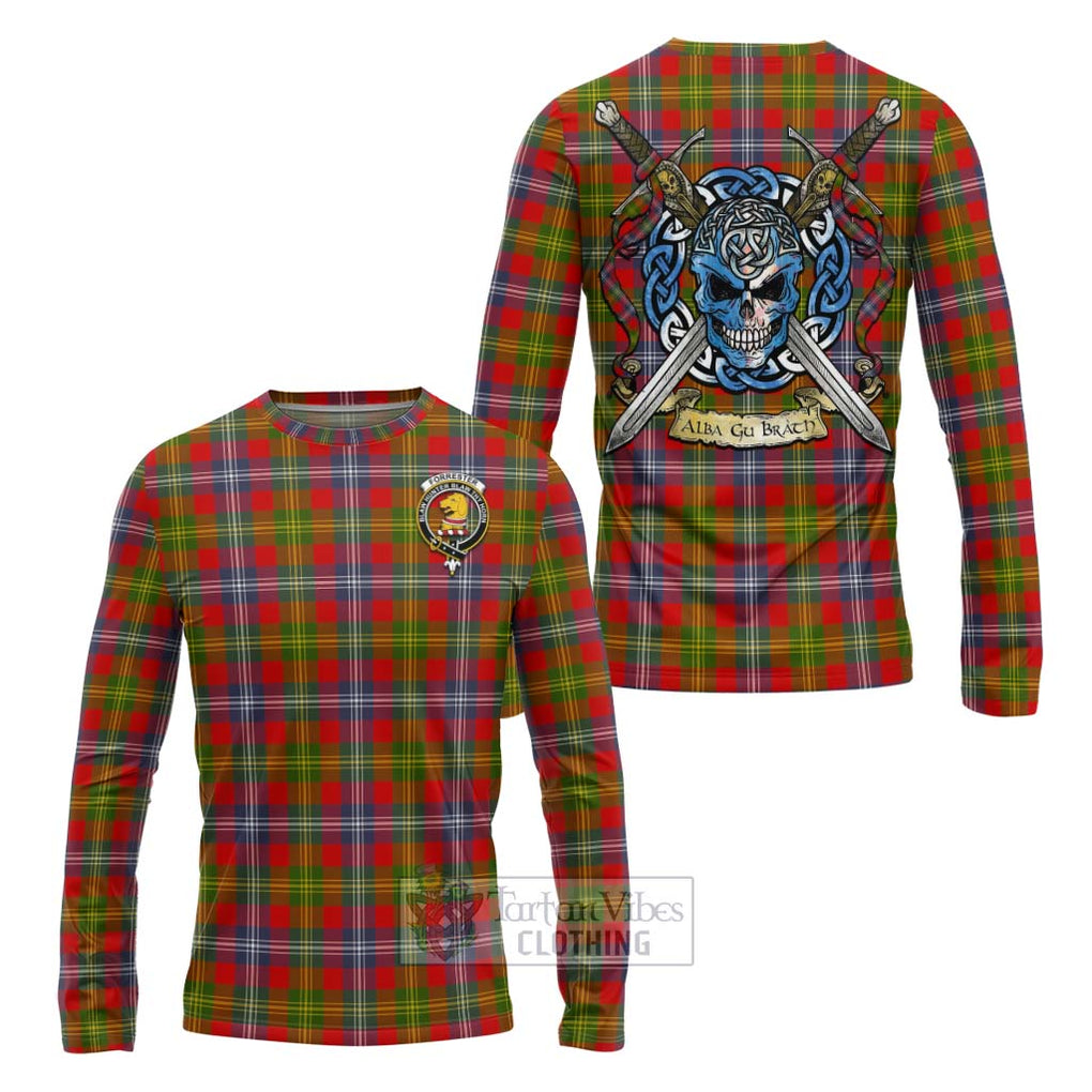 Tartan Vibes Clothing Forrester (Foster) Tartan Long Sleeve T-Shirt with Family Crest Celtic Skull Style