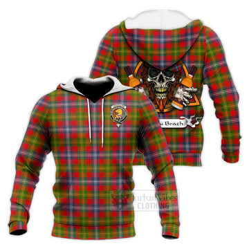 Forrester (Foster) Tartan Knitted Hoodie with Family Crest and Bearded Skull Holding Bottles of Whiskey