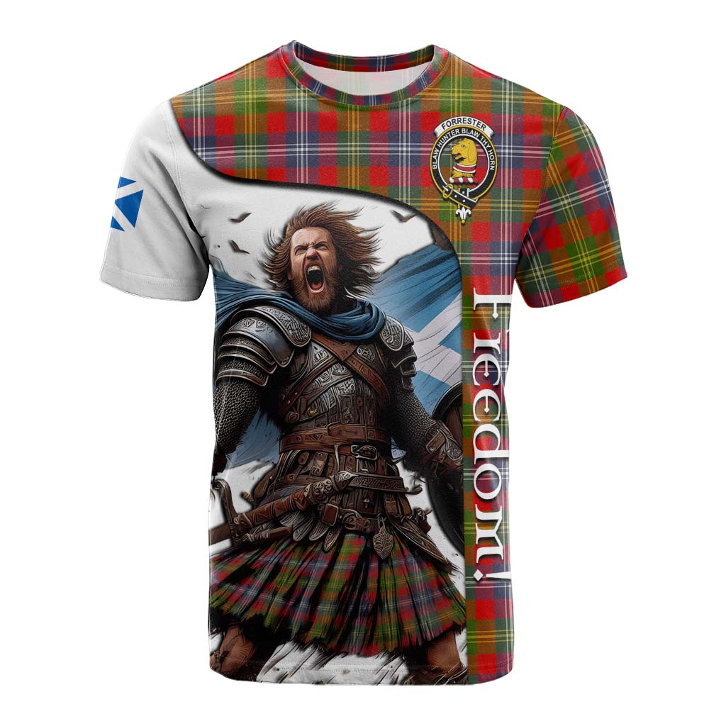 Tartan Vibes Clothing Forrester (Foster) Crest Tartan Cotton T-shirt Inspired by the Freedom of Scottish Warrior