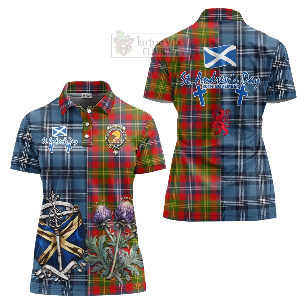 Tartan Vibes Clothing Forrester (Foster) Tartan Women's Polo Shirt Happy St. Andrew's Day Half Tartan Style