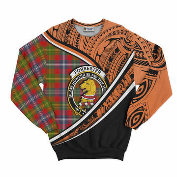 Forrester (Foster) Crest Tartan Sweatshirt with Polynesian Vibes Style - Orange Version