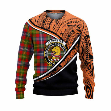 Forrester (Foster) Crest Tartan Knitted Sweater with Polynesian Vibes Style - Orange Version